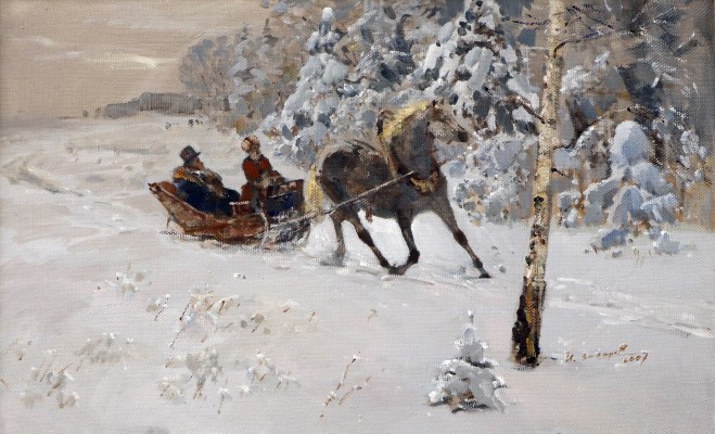 Захаров Иван Ильич, 1936 г.р., Пушкин на прогулке, холст-масло, 43,8x70 см., 2007 г. 